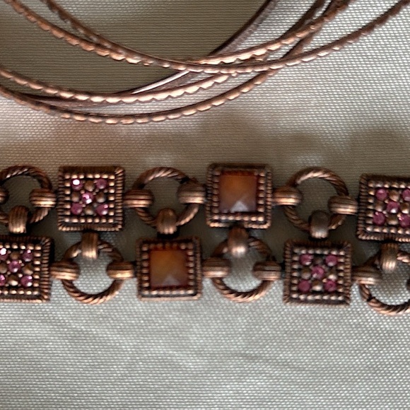 Antique Copper Bracelet Stack Set Unique Design Bangles and Cuff - Picture 6 of 12